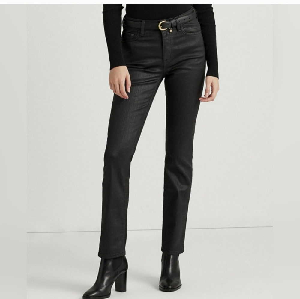 Ralph Lauren Women's Black Wash Super Stretch High- Rise Skinny Ankle Jeans